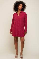 Burgundy Pinstriped Button-Down Linen Dress