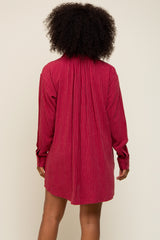 Burgundy Pinstriped Button-Down Linen Dress