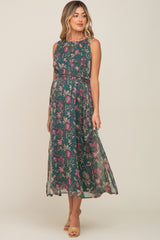 Forest Green Floral Maternity Maxi Dress