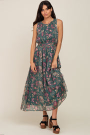 Forest Green Floral Maxi Dress