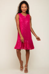 Fuchsia Sequin Sleeveless Ruffle Hem Dress