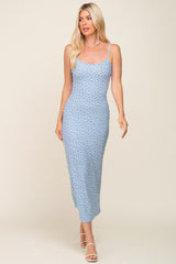 Blue Floral Knit Sleeveless Maternity Maxi Dress