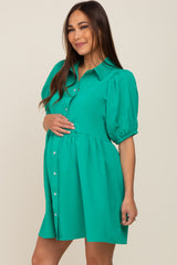 Green Button Down Maternity Mini Dress