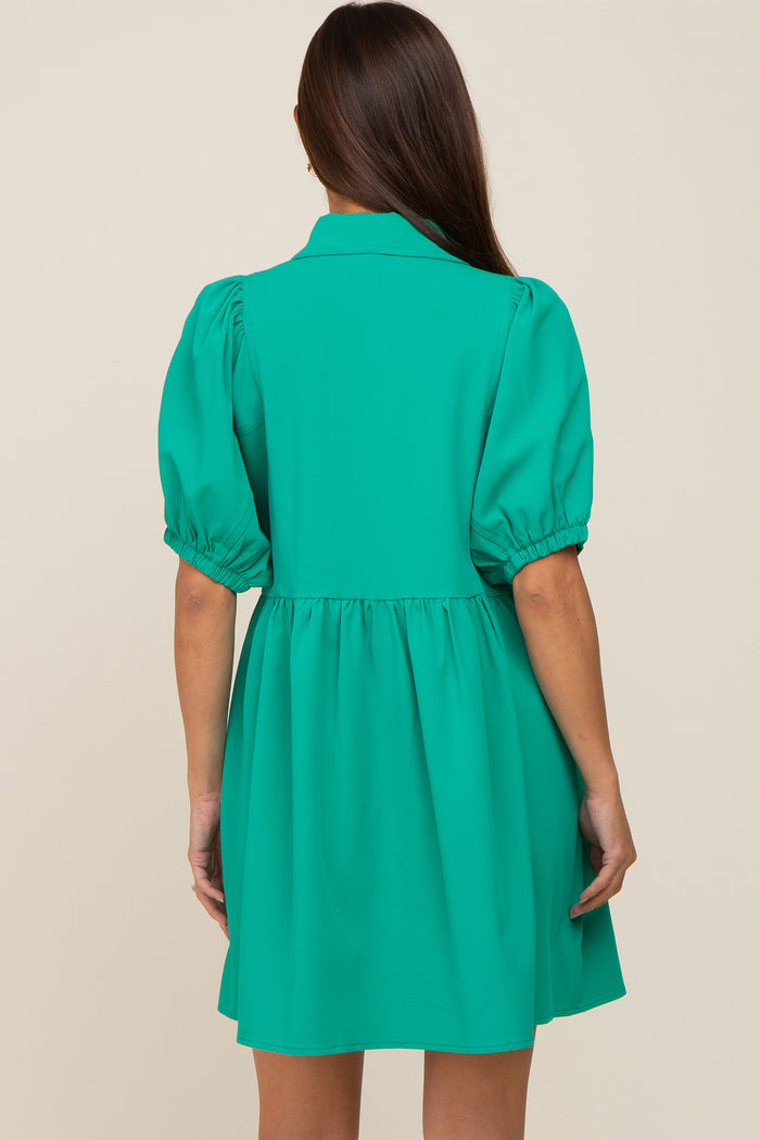 Green Button Down Maternity Mini Dress