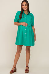 Green Button Down Maternity Mini Dress