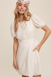 Cream Classic Short Sleeve Cinched Waist Dress