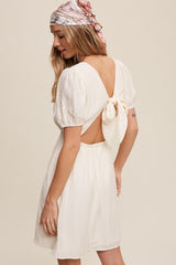 Cream Classic Short Sleeve Cinched Waist Dress