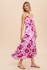 Fuschia Cross Tie Back Cami Maxi Dress