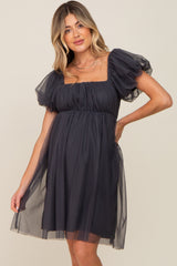 Charcoal Tulle Puff Sleeve Maternity Dress