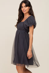 Charcoal Tulle Puff Sleeve Dress