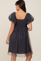 Charcoal Tulle Puff Sleeve Dress