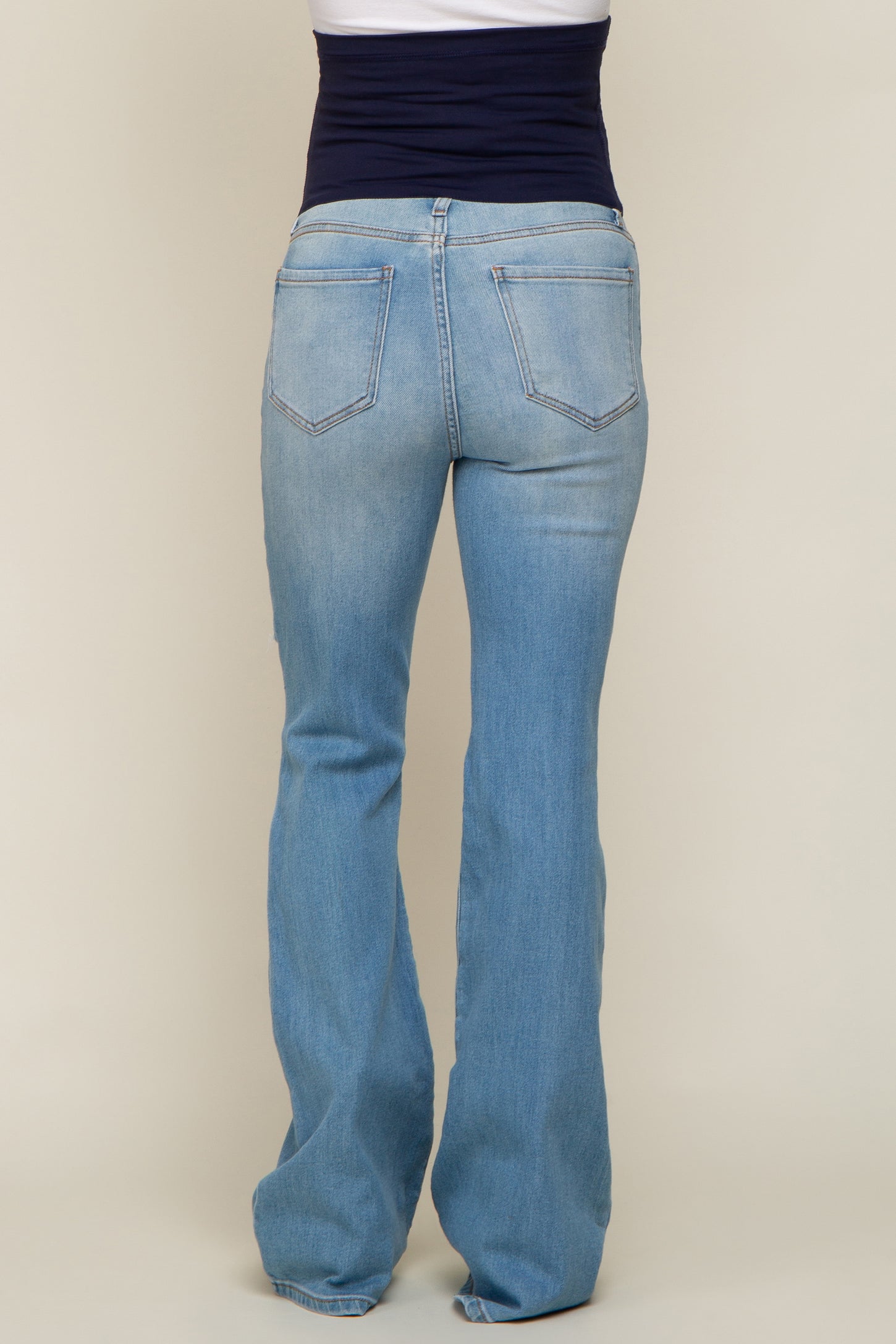 Light Blue Distressed Flare Maternity Jeans