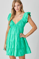 Kelly Green Deep V-Neck Tiered Mini Dress