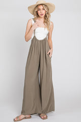 Olive Washed Woven Suspender Style Jumpsuit