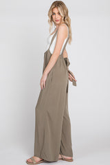 Olive Washed Woven Suspender Style Jumpsuit