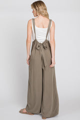 Olive Washed Woven Suspender Style Jumpsuit