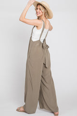 Olive Washed Woven Suspender Style Jumpsuit