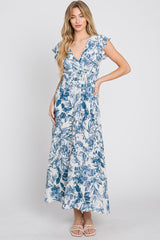 Slate Blue Woven Printed Midi Dress