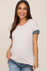 Mauve Striped Colorblock Maternity Top