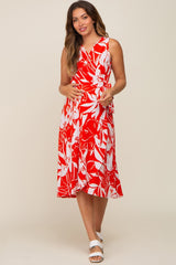 Red Flower Side Tie Maternity Wrap Dress