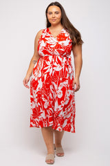 Red Flower Side Tie Plus Wrap Dress