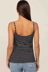 Black Striped Ribbed Sleeveless Maternity Top