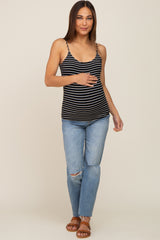 Black Striped Ribbed Sleeveless Maternity Top