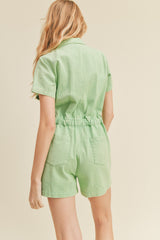 Green Washed Denim Utility Romper