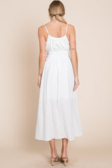 Off White Textured Woven Cami Midi Dress With Pockets