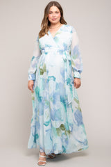 Blue Floral Chiffon Maternity Plus Maxi Dress