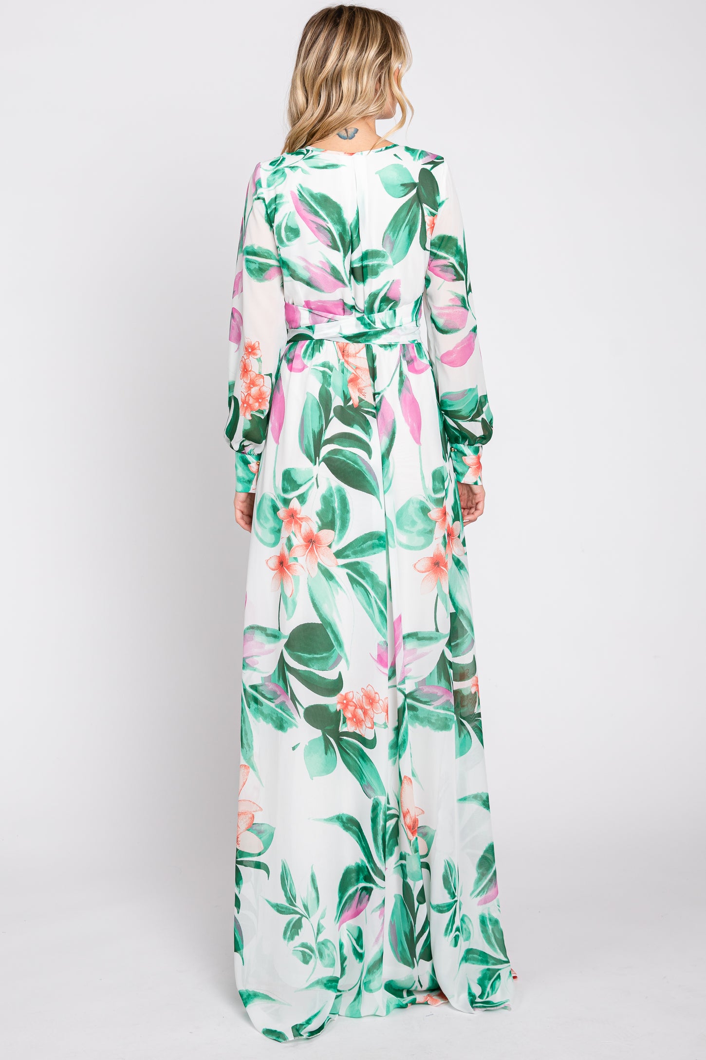 White Floral Chiffon Maxi Dress