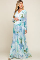 Blue Floral Chiffon Maternity Maxi Dress