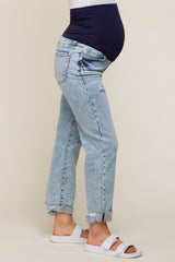 Light Blue Distressed Cuffed Maternity Jeans