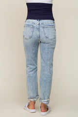 Light Blue Distressed Cuffed Maternity Jeans