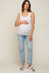 Light Blue Distressed Cuffed Maternity Jeans