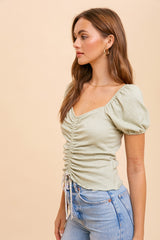 Sage Cinched Sweetheart Neck Knit Top