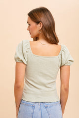 Sage Cinched Sweetheart Neck Knit Top