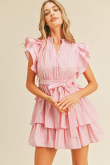 Pink Ruffle Tiered Mini Dress