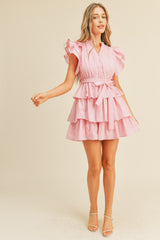 Pink Ruffle Tiered Mini Dress