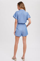 Chambray Button Front Shirt Romper