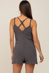 Charcoal Ribbed Criss Cross Back Maternity Romper