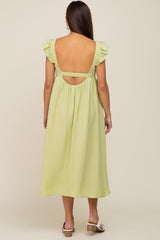 Lime Square Neck Button Front Ruffle Shoulder Cutout Back Maternity Midi Dress