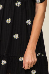 Black Floral Embroidered Puff Sleeve Dress