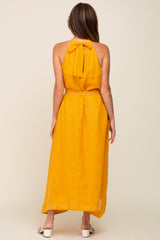 Yellow Linen A-line Midi Dress