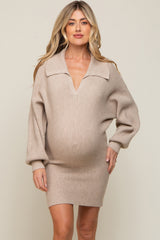 Taupe Sweater Knit Maternity Mini Dress