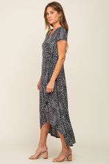 Black Animal Print Wrap Dress