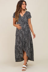 Black Animal Print Maternity Wrap Dress