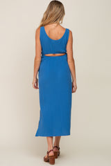 Blue Lightweight Sleeveless Open Back Maternity Maxi Dress