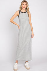 Black Striped Ribbed Sleeveless Maternity Maxi Dress