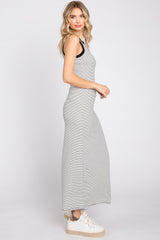 Black Striped Ribbed Sleeveless Maxi Dress